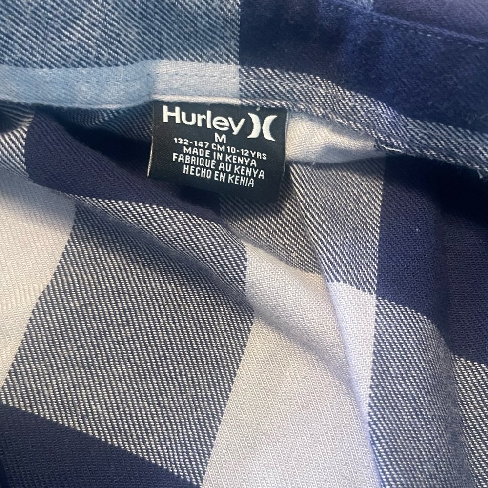 Hurley Kids Blue and White Plaid Button Down Shirt